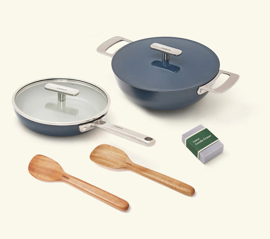 Ember Mini Frypan with glass lid + Kadai Duo - Nilgiri Blue