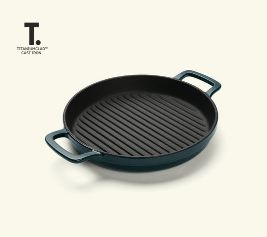 TitaniumClad™  Cast Iron Grill Pan 27cm - Teal