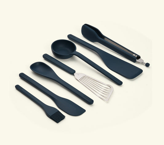 Set of 7 (Ladle, Brush, Flip, Stir, Scrape, Tong, Fish Spatula) - Nilgiri Blue