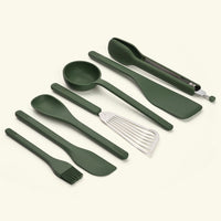 Set of 7 (Ladle, Brush, Flip, Stir, Scrape, Tong, Fish Spatula) - Coorg Green