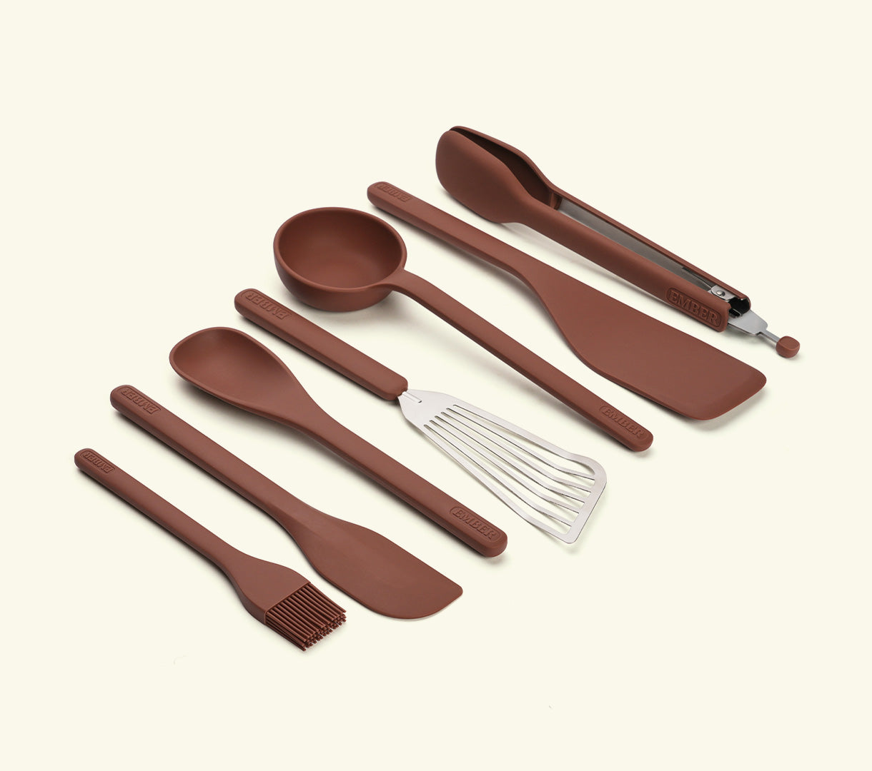 Set of 7 (Ladle, Brush, Flip, Stir, Scrape, Tong, Fish Spatula) - Jaipur Terracotta