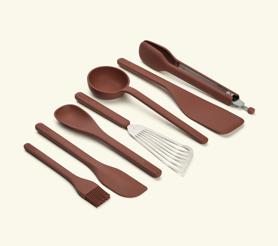 Set of 7 (Ladle, Brush, Flip, Stir, Scrape, Tong, Fish Spatula) - Jaipur Terracotta
