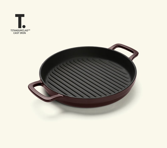 TitaniumClad™  Cast Iron Grill Pan 27cm - Wine