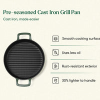 Pre-Seasoned Cast Iron Grill Pan 27cm - Coorg Green