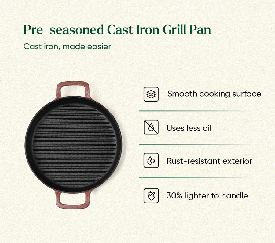 Pre-Seasoned Cast Iron Grill Pan 27cm - Jaipur Terracotta