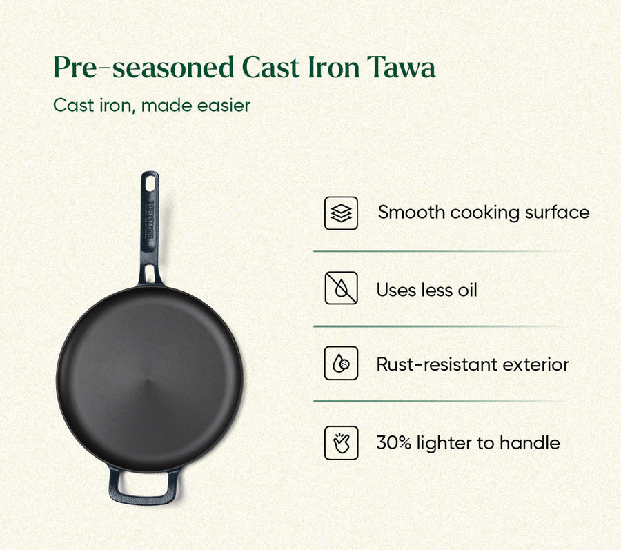 Pre-Seasoned Tawa 27 cm - Nilgiri Blue