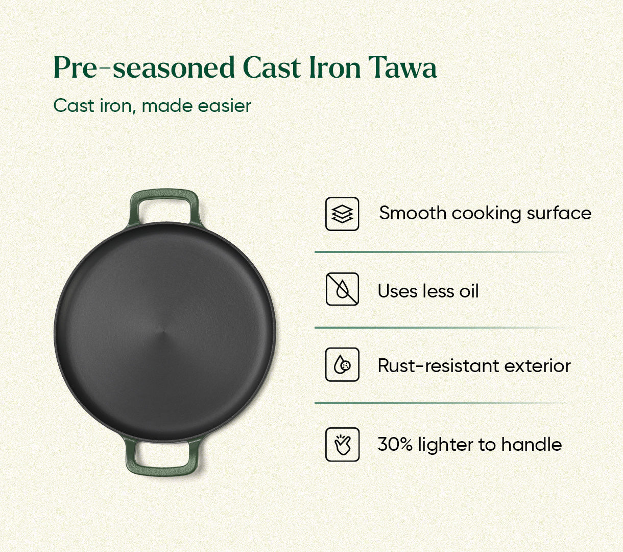 Pre-Seasoned Tawa 30 cm - Coorg Green
