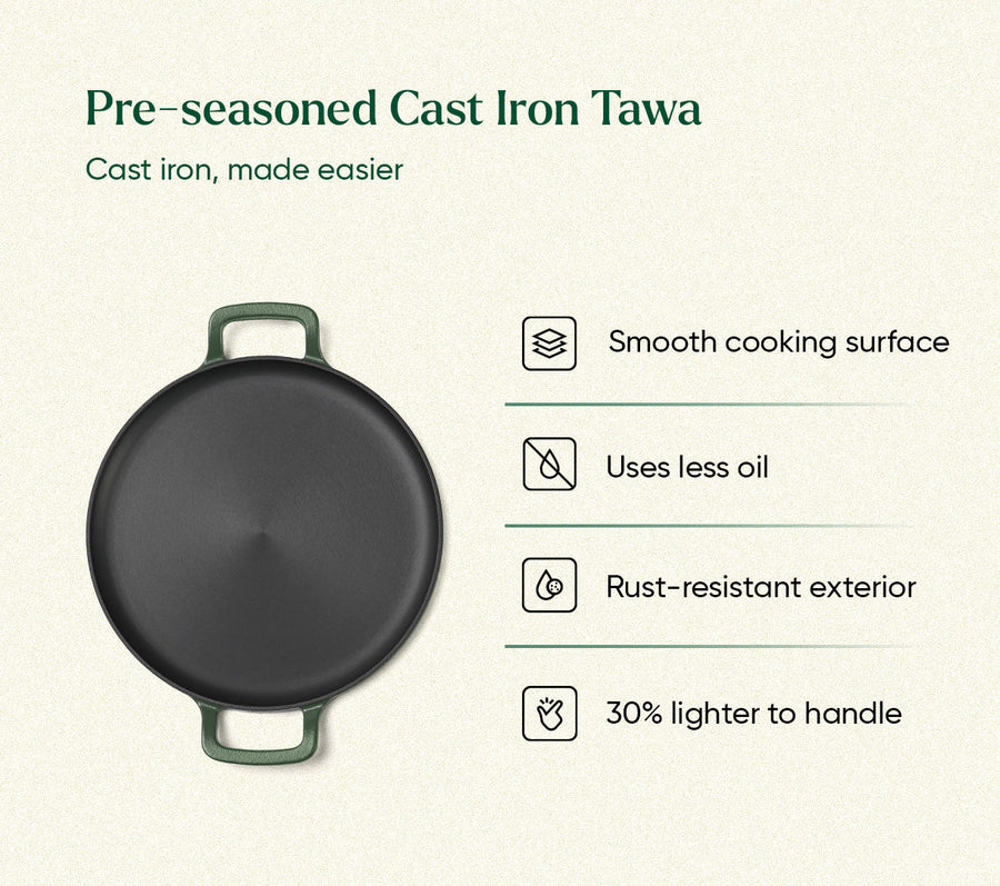 Pre-Seasoned Tawa 30 cm - Coorg Green