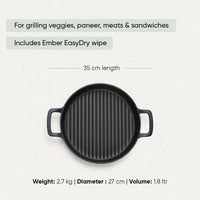 Pre-Seasoned Cast Iron Grill Pan 27cm - Nilgiri Blue