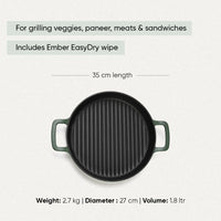 Pre-Seasoned Cast Iron Grill Pan 27cm - Coorg Green
