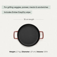 Pre-Seasoned Cast Iron Grill Pan 27cm - Jaipur Terracotta