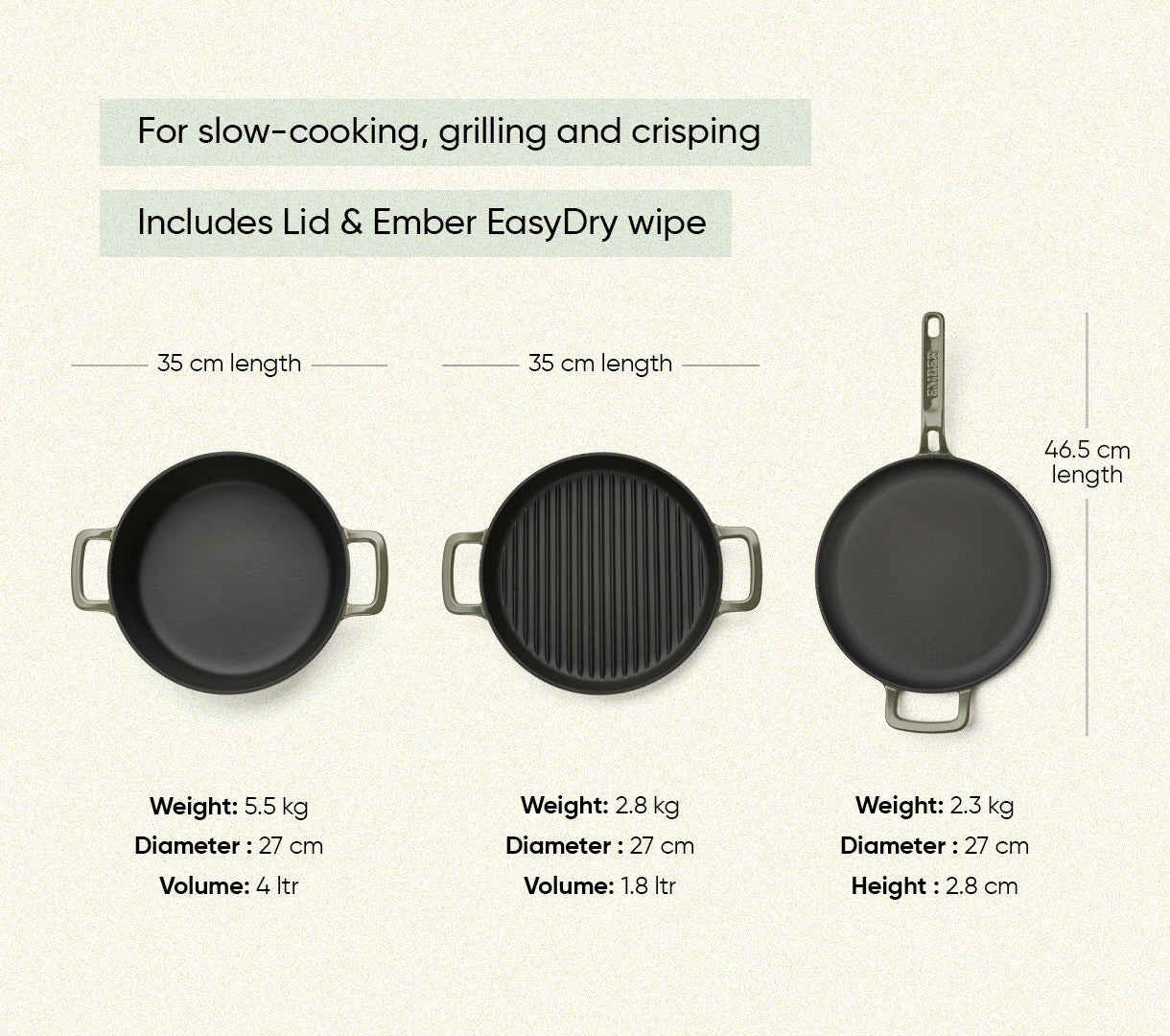 TitaniumClad™ Cast Iron Trio - Sage