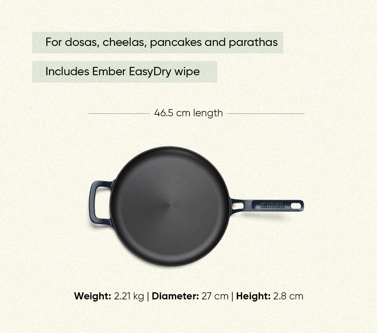 Pre-Seasoned Tawa 27 cm - Nilgiri Blue