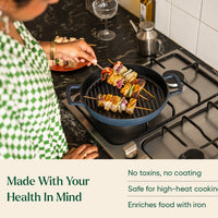 Pre-Seasoned Cast Iron Grill Pan 27cm - Nilgiri Blue