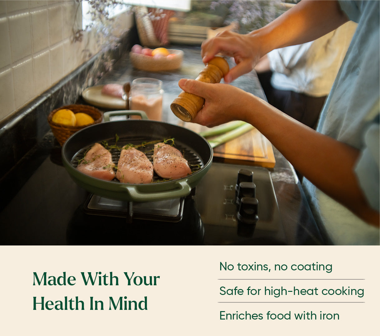 Pre-Seasoned Cast Iron Grill Pan 27cm - Coorg Green