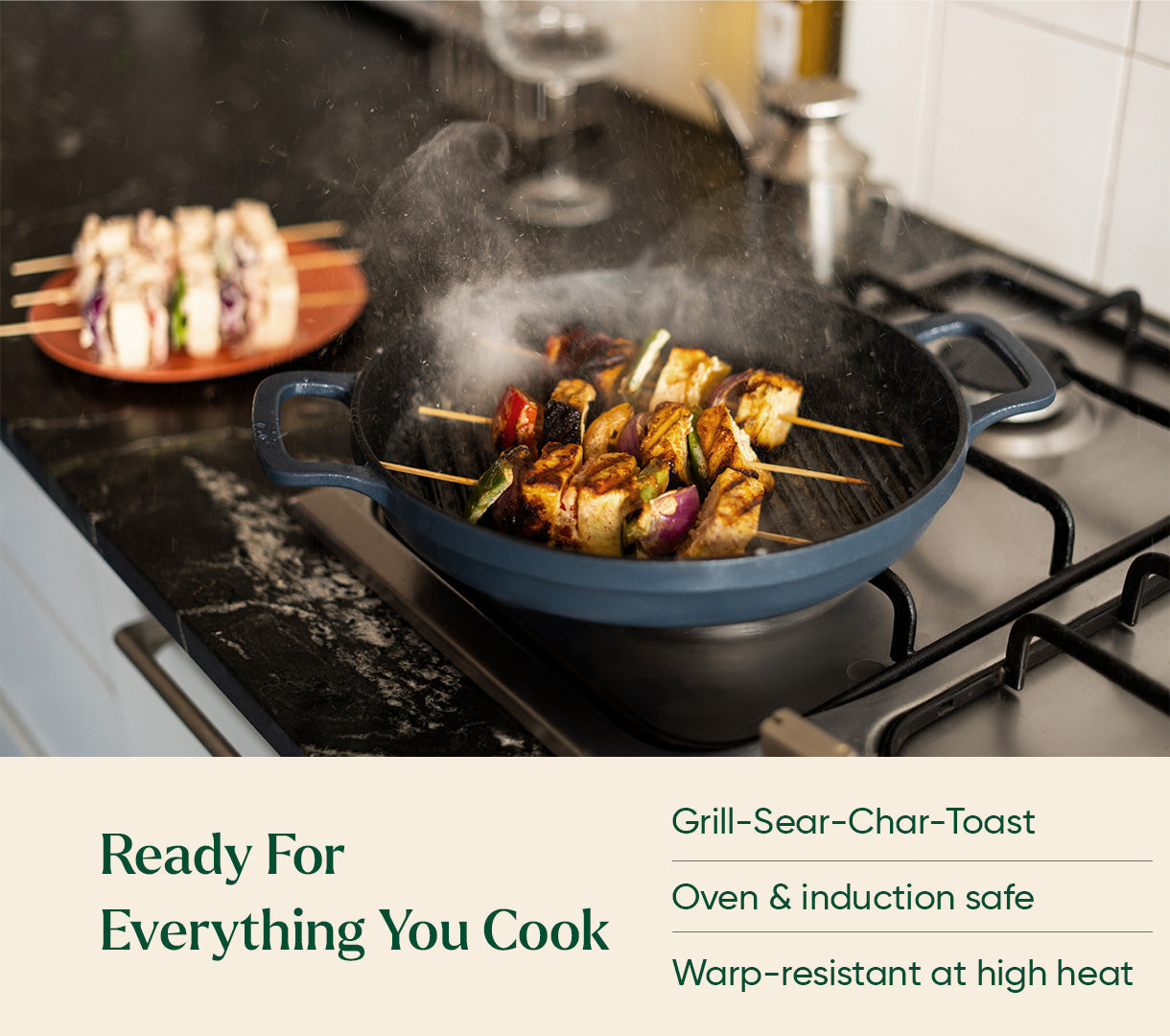 Pre-Seasoned Cast Iron Grill Pan 27cm - Nilgiri Blue