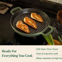 Pre-Seasoned Cast Iron Grill Pan 27cm - Coorg Green