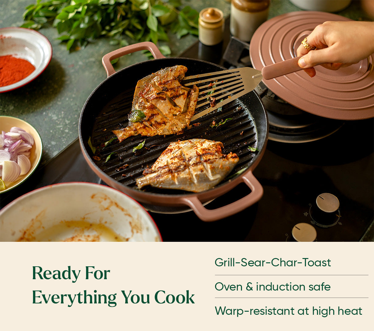 Pre-Seasoned Cast Iron Grill Pan 27cm - Jaipur Terracotta