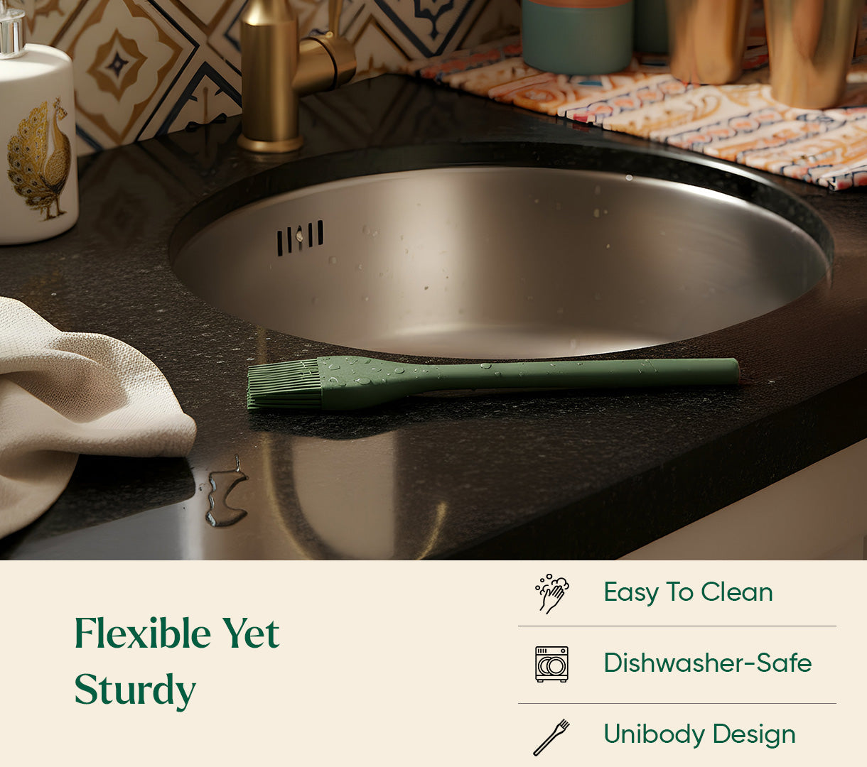 Set of 7 (Ladle, Brush, Flip, Stir, Scrape, Tong, Fish Spatula) - Coorg Green