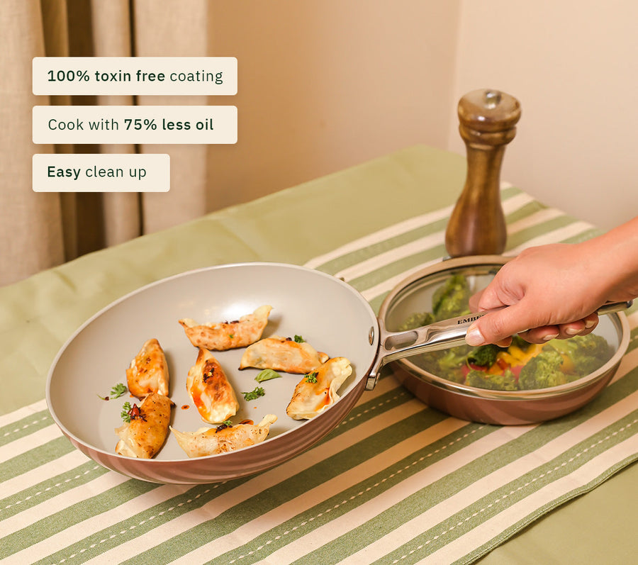 Frypan 24cm with glass lid - Jaipur Terracotta