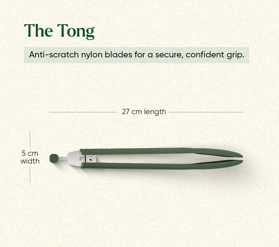 Set of 7 (Ladle, Brush, Flip, Stir, Scrape, Tong, Fish Spatula) - Coorg Green