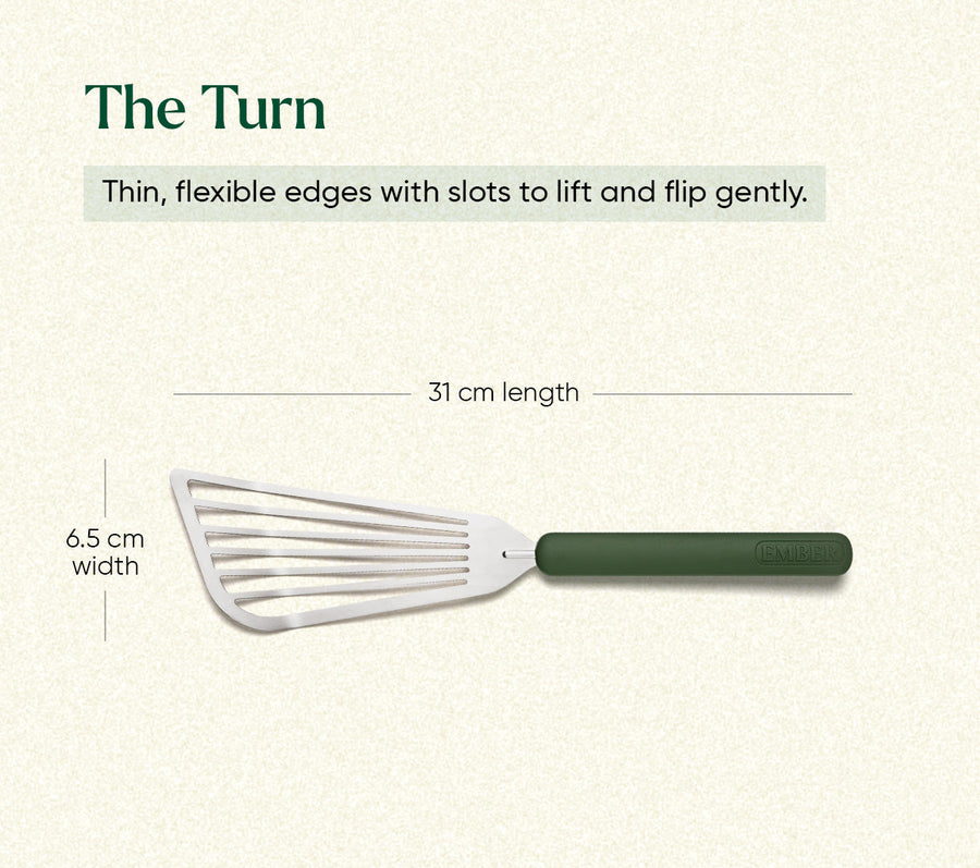 Set of 7 (Ladle, Brush, Flip, Stir, Scrape, Tong, Fish Spatula) - Coorg Green