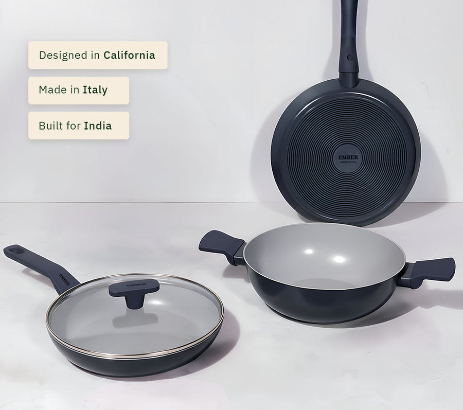 Everyday Cookware Trio with glass lid - Nilgiri Blue