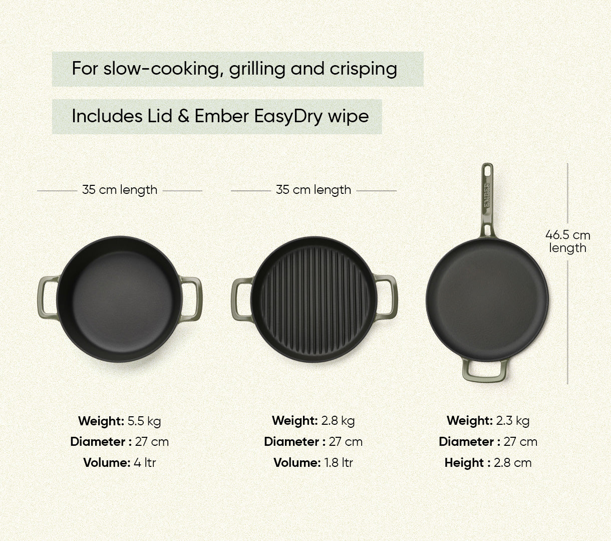 Cast Iron Trio with Storage - Sage