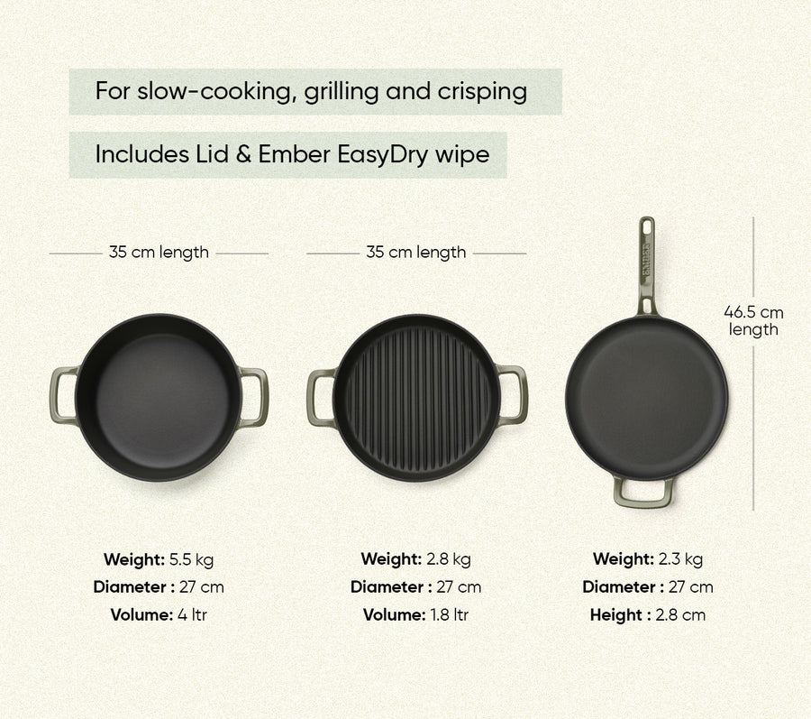 Cast Iron Trio with Storage - Sage