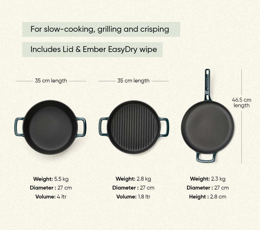 Cast Iron Trio with Storage - Teal