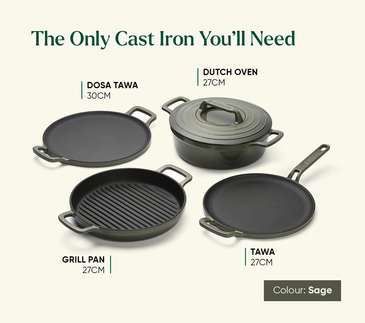 Cast Iron Trio with Storage - Sage