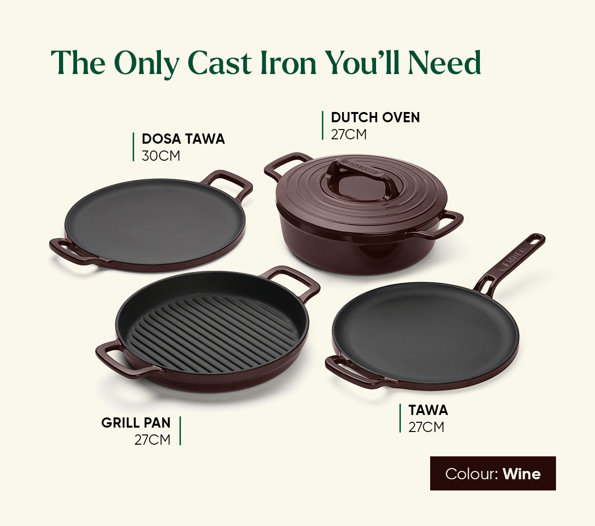 Cast Iron Trio with Storage - Wine