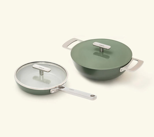 Ember Mini Frypan with glass lid + Kadai Duo - Coorg Green