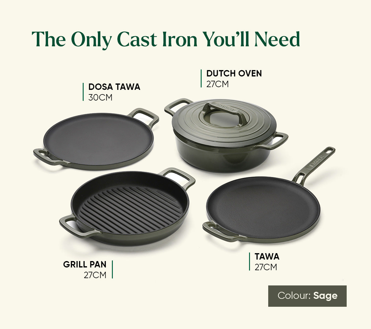TitaniumClad™ Cast Iron Trio - Sage