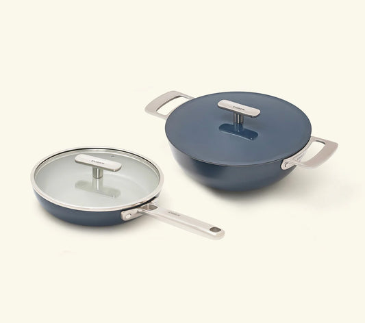 Ember Mini Frypan with glass lid + Kadai Duo - Nilgiri Blue