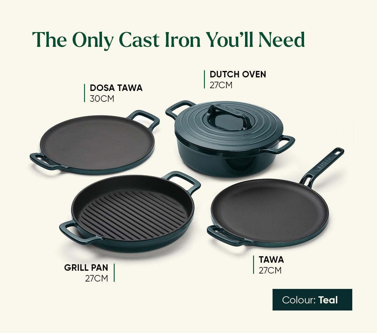 TitaniumClad™ Cast Iron Trio - Teal