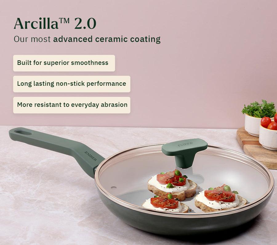 Frypan 24cm with glass lid (2.0) - Coorg Green